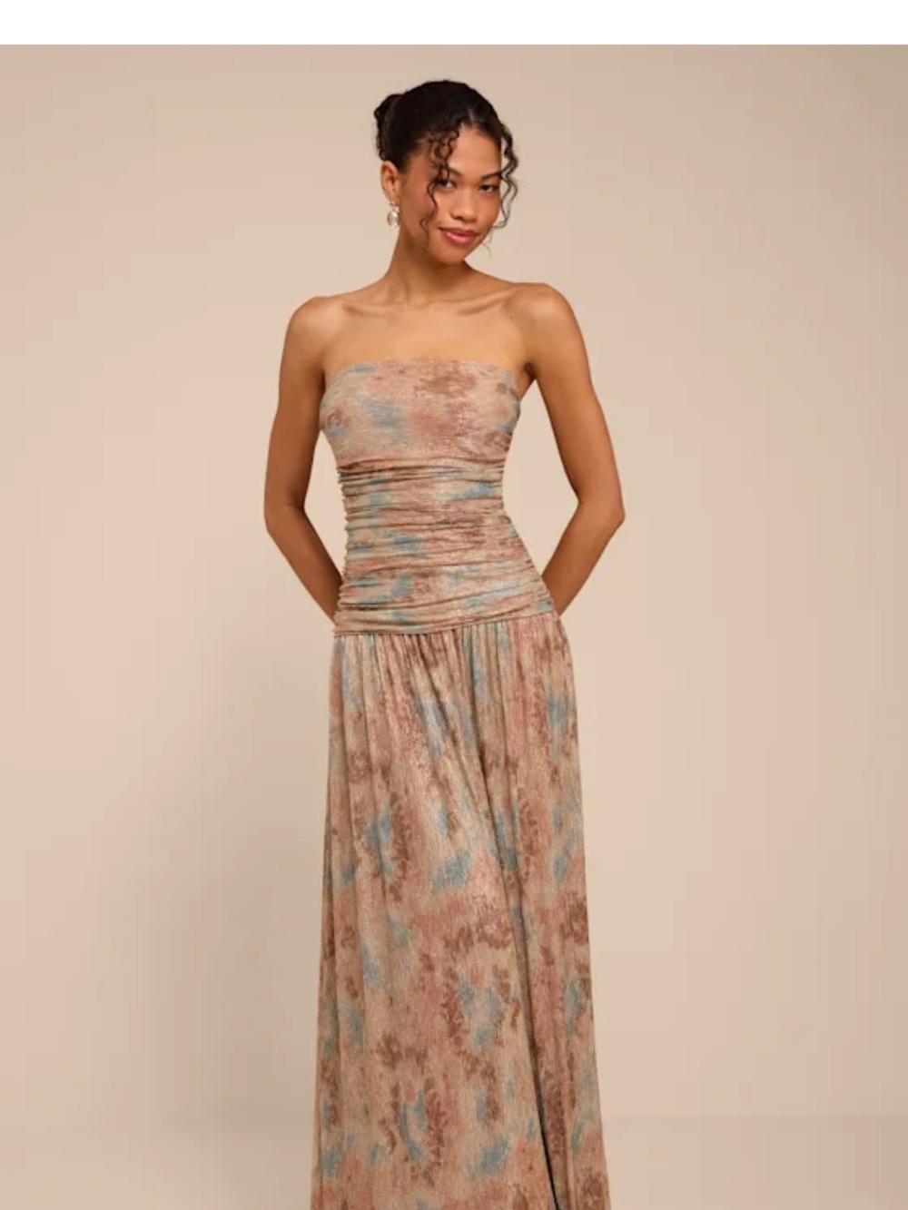 Elliot Light Brown Multi Abstract Lurex Maxi Dress